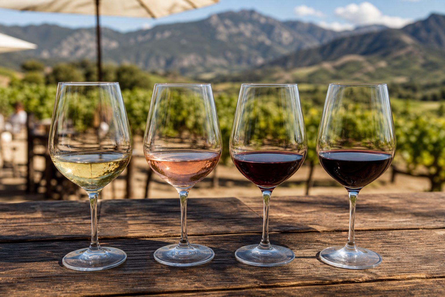 Wine tasting flight at a mountain winery